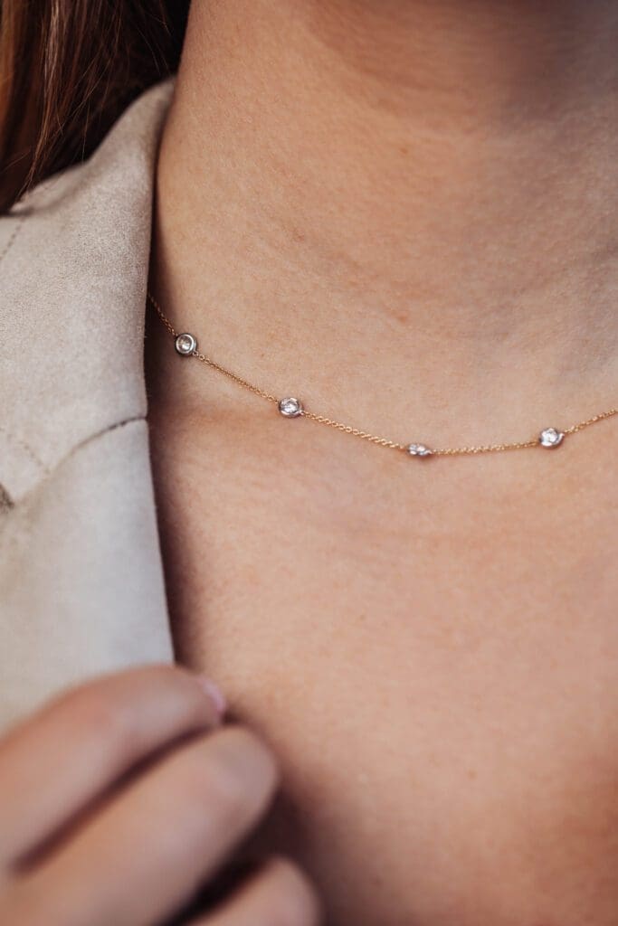 BrownGoldsmiths_StorySiloMedia Diamonds by the yard on a model Diamonds by the yard on a model